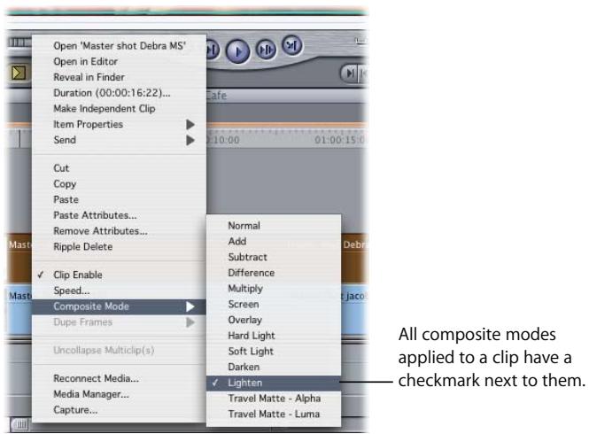 APPLE FINAL CUT PRO 5 - To view or change a clip's composite mode: - 1