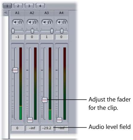 APPLE FINAL CUT PRO 5 - To change the overall audio level of a clip using a fader: - 2