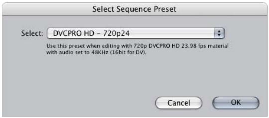 APPLE FINAL CUT PRO 5 - To change sequence settings using a new sequence preset: - 1