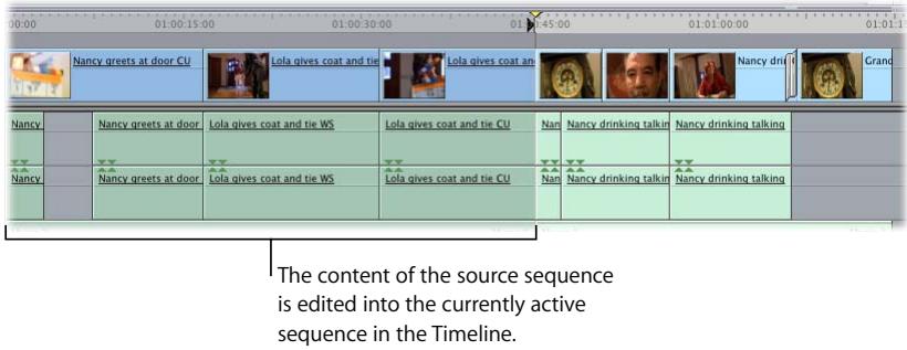 APPLE FINAL CUT PRO 5 - To edit all content from one sequence into another using the Canvas Edit Overlay: - 2