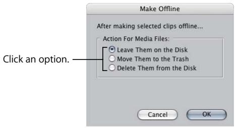 APPLE FINAL CUT PRO 5 - To make one or more files offline: - 1