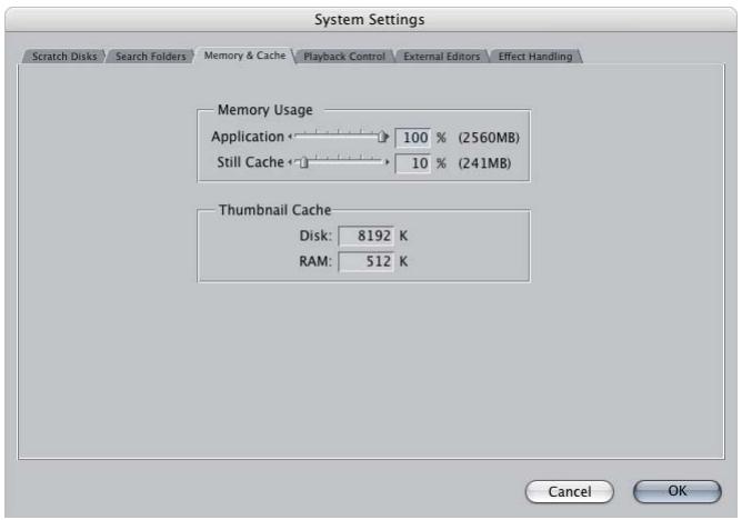 APPLE FINAL CUT PRO 5 - Memory &amp; Cache Tab - 1