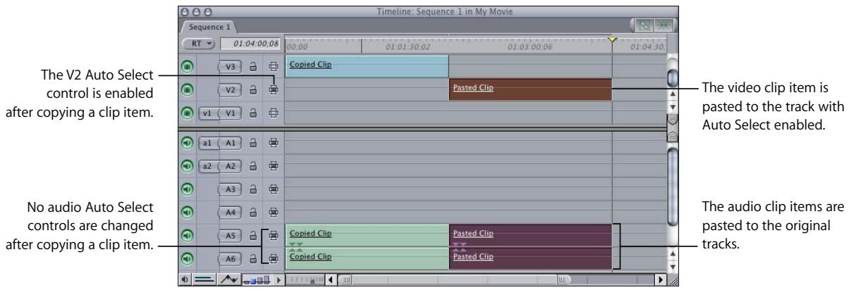 APPLE FINAL CUT PRO 5 - To copy (or cut) and paste clip items within the same Timeline tracks: - 3