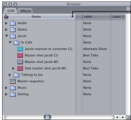 APPLE FINAL CUT PRO 5 - To sort items in the Browser: - 1