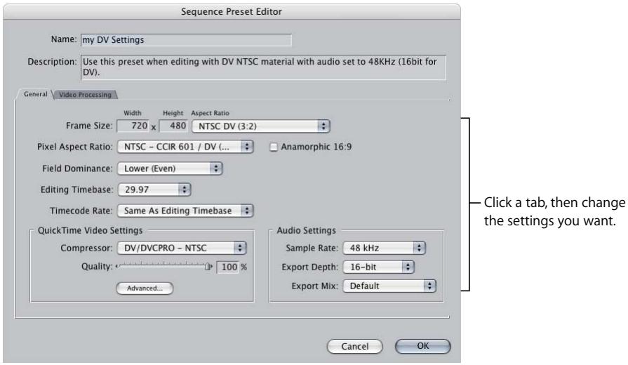 APPLE FINAL CUT PRO 5 - To view and change individual settings for a sequence: - 1