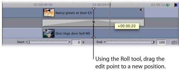 APPLE FINAL CUT PRO 5 - To do a roll edit, changing the location of a transition: - 1
