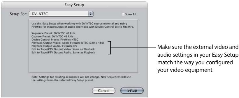 APPLE FINAL CUT PRO 5 - To view a summary of your Easy Setup: - 1