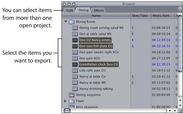 APPLE FINAL CUT PRO 5 - Selecting Items in the Browser to Batch Export - 1