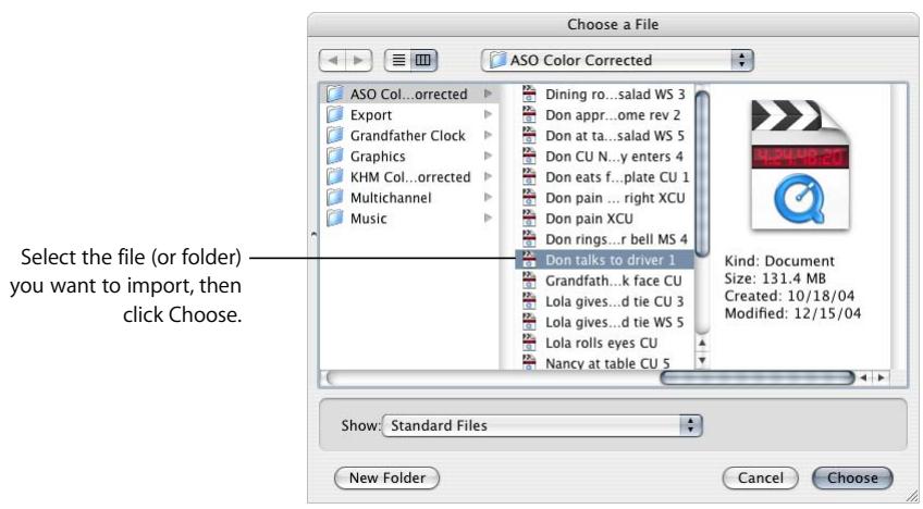 APPLE FINAL CUT PRO 5 - To import a file or folder: - 3