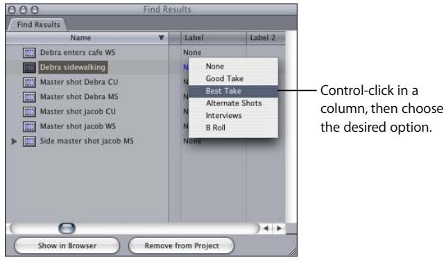 APPLE FINAL CUT PRO 5 - To modify an item property for a group of found clips: - 1