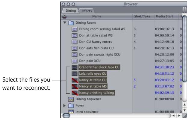 APPLE FINAL CUT PRO 5 - To use the Reconnect Files dialog: - 1