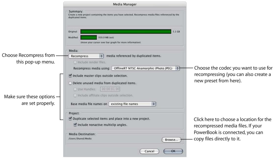 APPLE FINAL CUT PRO 5 - Example: Recompressing Media Files for an Entire Project for Editing on a PowerBook - 2