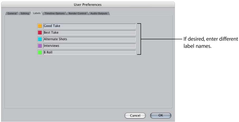 APPLE FINAL CUT PRO 5 - To change the label names: - 1