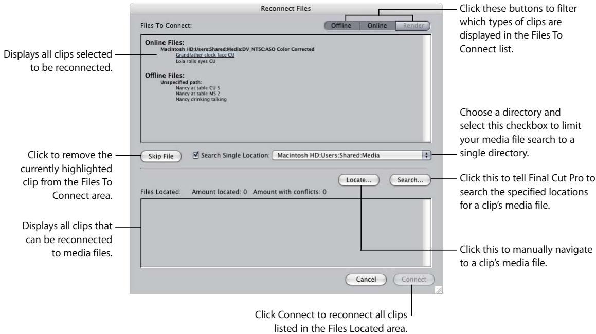APPLE FINAL CUT PRO 5 - About the Reconnect Files Dialog - 1