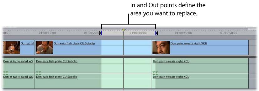 APPLE FINAL CUT PRO 5 - To use a replace edit with sequence In and Out points: - 1