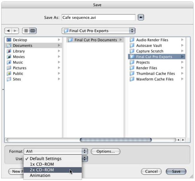 APPLE FINAL CUT PRO 5 - To export an AVI file: - 1