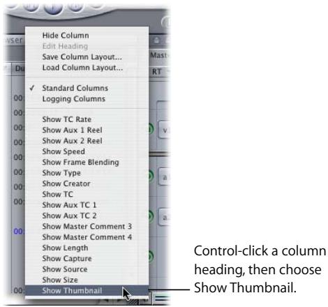 APPLE FINAL CUT PRO 5 - To display thumbnails: - 1