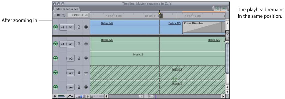 APPLE FINAL CUT PRO 5 - To zoom in and out of the Timeline using the Zoom tools: - 4
