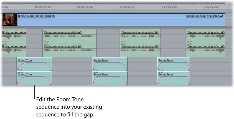 APPLE FINAL CUT PRO 5 - To create a section of room tone from a short pause: - 4