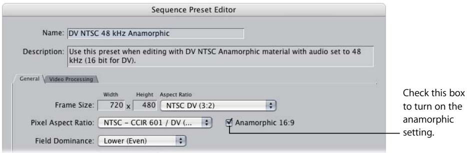 APPLE FINAL CUT PRO 5 - To turn the Anamorphic setting on after you've created a sequence: - 1