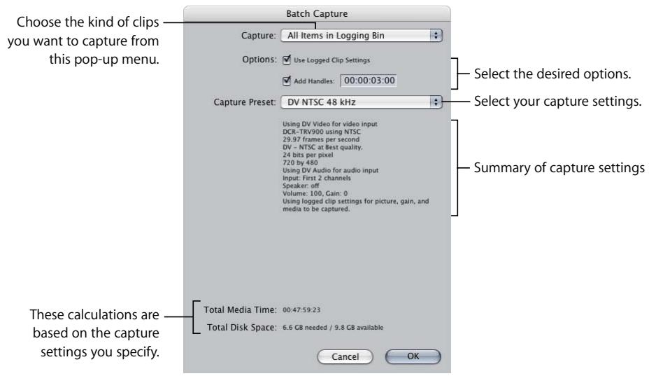APPLE FINAL CUT PRO 5 - Settings and Options for Batch Capture - 1