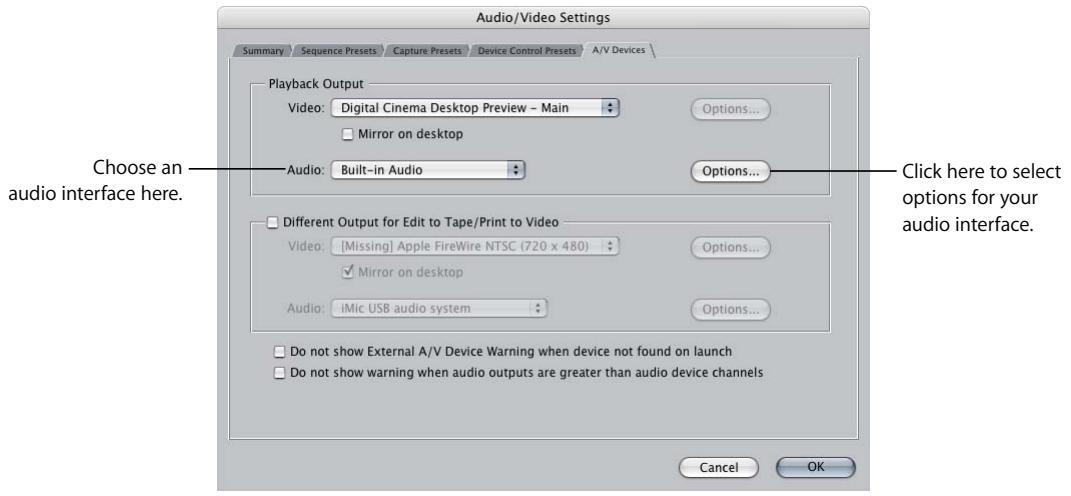 APPLE FINAL CUT PRO 5 - To choose an audio interface to monitor your audio: - 1