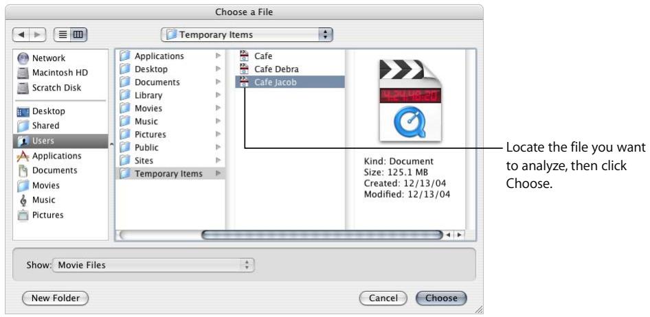 APPLE FINAL CUT PRO 5 - To analyze any QuickTime media file on your hard disk: - 1