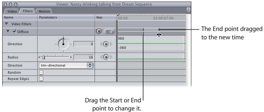 APPLE FINAL CUT PRO 5 - To reposition the filter Start and End points: - 1