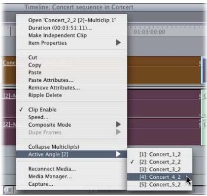 APPLE FINAL CUT PRO 5 - To switch the active angle for a multiclip in the Timeline, do one of the following: - 1