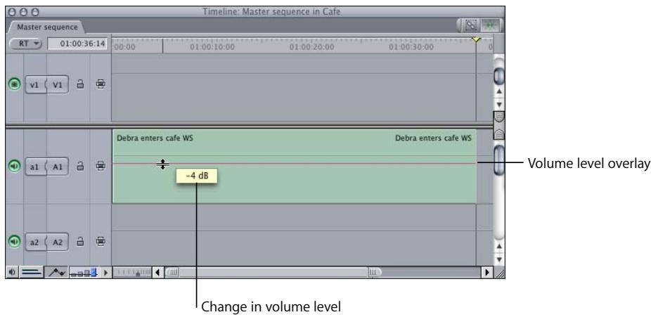 APPLE FINAL CUT PRO 5 - To adjust the volume of a single clip with no keyframes: - 1