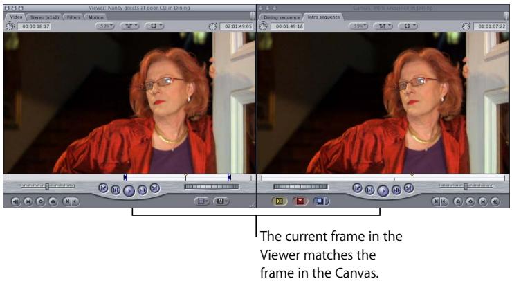 APPLE FINAL CUT PRO 5 - To match a sequence clip's current frame to its master clip in the Viewer: - 1