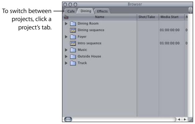 APPLE FINAL CUT PRO 5 - To switch between several open projects: - 1