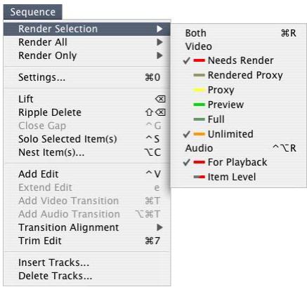 APPLE FINAL CUT PRO 5 - Render Selection Submenu - 1