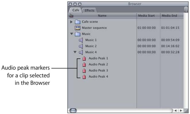 APPLE FINAL CUT PRO 5 - To find and mark audio peaks: - 1