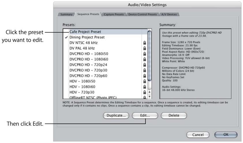 APPLE FINAL CUT PRO 5 - To edit a preset: - 1