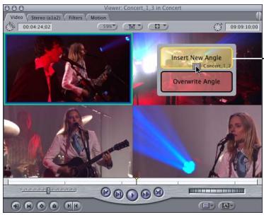 APPLE FINAL CUT PRO 5 - To insert a new angle into a multiclip: - 1