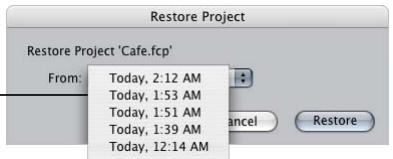 APPLE FINAL CUT PRO 5 - To restore a previously autosaved project: - 1