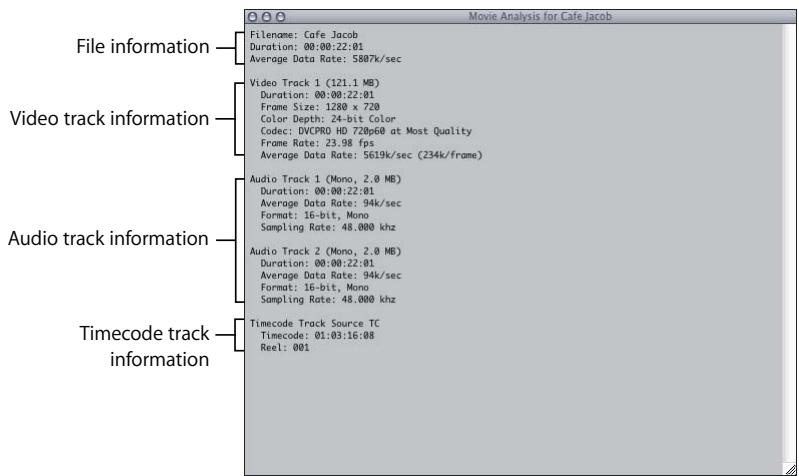 APPLE FINAL CUT PRO 5 - Information Reported by the Analyze Movie Command - 1