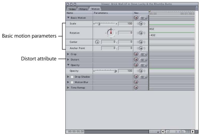 APPLE FINAL CUT PRO 5 - To reveal parameters for a motion attribute: - 1