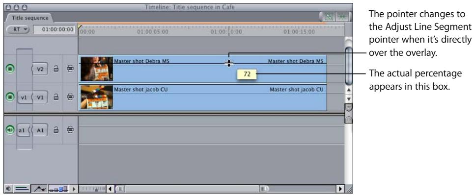 APPLE FINAL CUT PRO 5 - To adjust the opacity of a clip (with no keyframes) in the Timeline: - 2