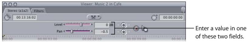 APPLE FINAL CUT PRO 5 - To adjust pan by entering a numeric value: - 1