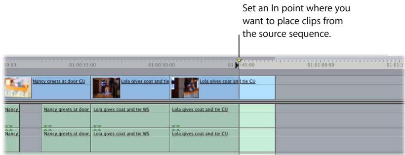 APPLE FINAL CUT PRO 5 - To edit all content from one sequence into another using the Canvas Edit Overlay: - 1