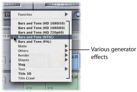 APPLE FINAL CUT PRO 5 - Generator Pop-Up Menu - 1