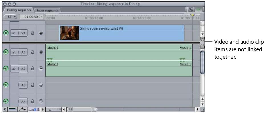 APPLE FINAL CUT PRO 5 - To link unrelated clip items in the Timeline: - 1