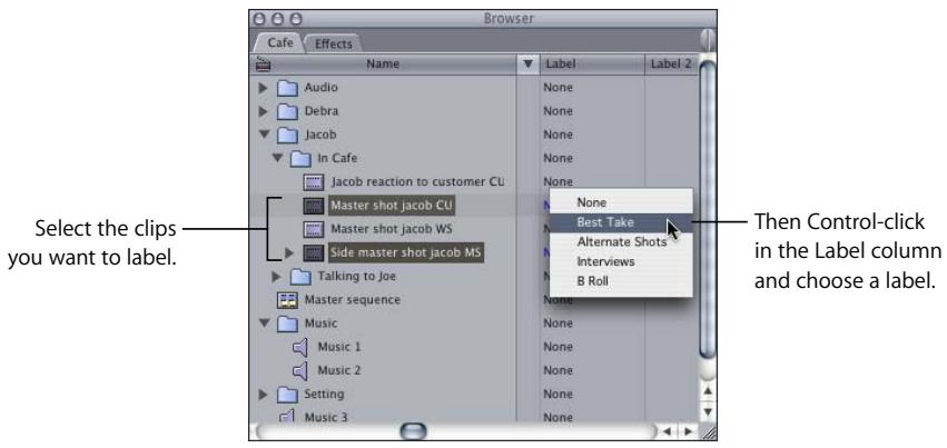 APPLE FINAL CUT PRO 5 - To assign a label to a clip in the Browser, do one of the following: - 2