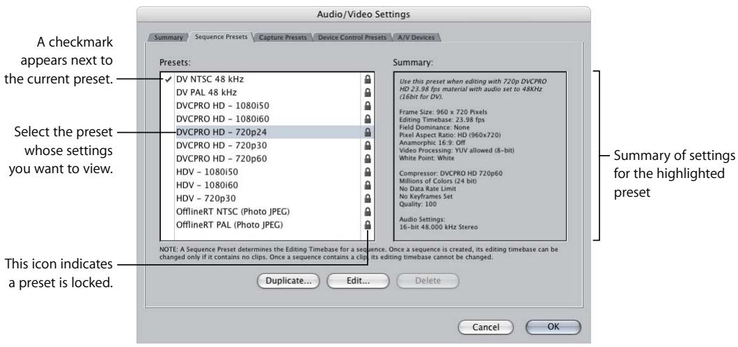 APPLE FINAL CUT PRO 5 - To view settings for a preset: - 1