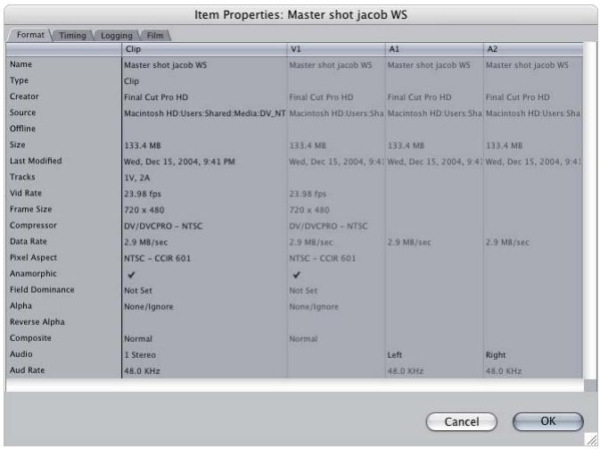 APPLE FINAL CUT PRO 5 - To view and modify clip properties: - 1