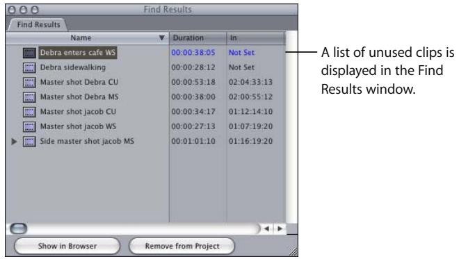 APPLE FINAL CUT PRO 5 - To search for unused clips: - 1