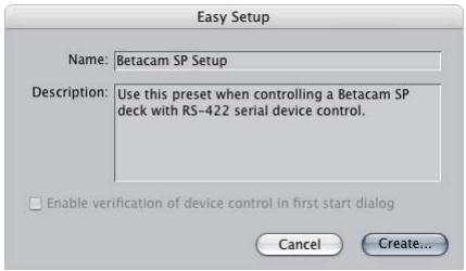 APPLE FINAL CUT PRO 5 - To create a custom Easy Setup for capturing DV NTSC video from a Betacam SP deck: - 3