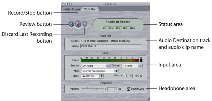 APPLE FINAL CUT PRO 5 - Controls in the Voice Over Tool - 1